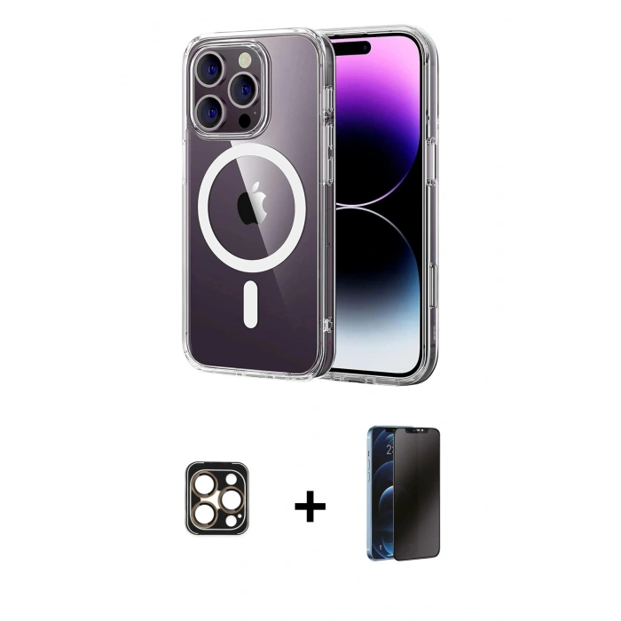 MARSİLYAN™- iPhone 16 Pro Max Kılıf Ahenk Minimal Serisi - Siyah 3D Antistatik Hayalet Cam Ekran Koruyucu + PVD Metal Kamera Lens - GD