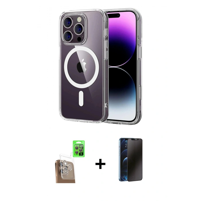 MARSİLYAN™- iPhone 16 Pro Max Kılıf Ahenk Minimal Serisi - Siyah 3D Antistatik Hayalet Cam Ekran Koruyucu + Raze Metal Kamera Lens - CLTM