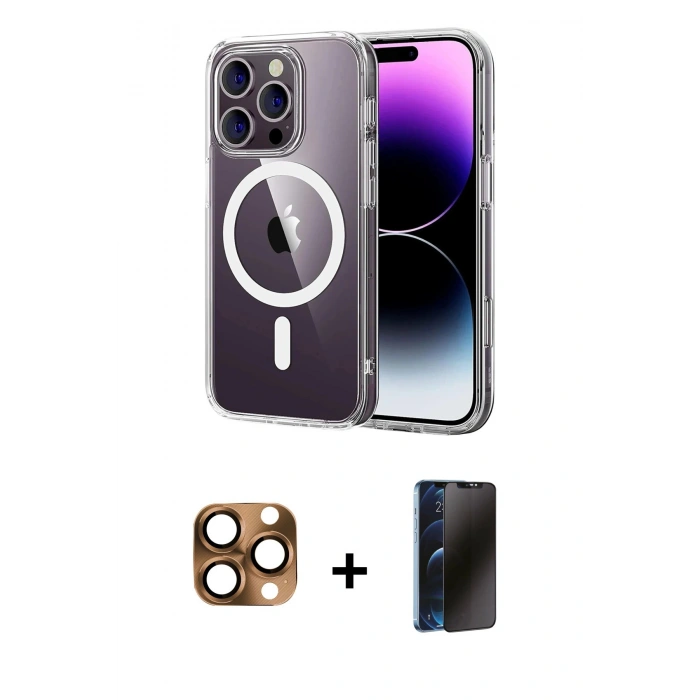 MARSİLYAN™- iPhone 16 Pro Max Kılıf Ahenk Minimal Serisi - Siyah 3D Antistatik Hayalet Cam Ekran Koruyucu + Pers Alüminyum Kamera Lens - CLTM
