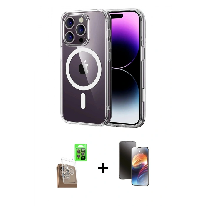 MARSİLYAN™- iPhone 16 Pro Max Kılıf Ahenk Minimal Serisi - Siyah 3D Antistatik Mat Seramik Nano Ekran Koruyucu + Raze Metal Kamera Lens - CLTM
