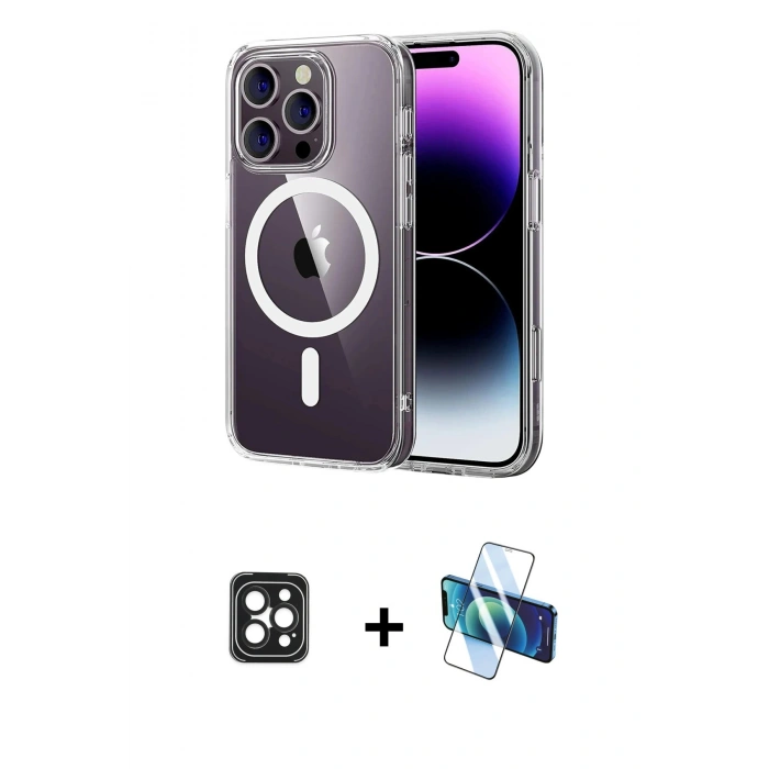 MARSİLYAN™- iPhone 16 Pro Max Kılıf Ahenk Minimal Serisi - Siyah 3D Antistatik Seramik Nano Ekran Koruyucu + PVD Metal Kamera Lens - SH