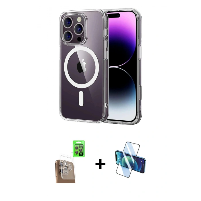 MARSİLYAN™- iPhone 16 Pro Max Kılıf Ahenk Minimal Serisi - Siyah 3D Antistatik Seramik Nano Ekran Koruyucu + Çöl Titanyum Raze Metal Kamera Lens
