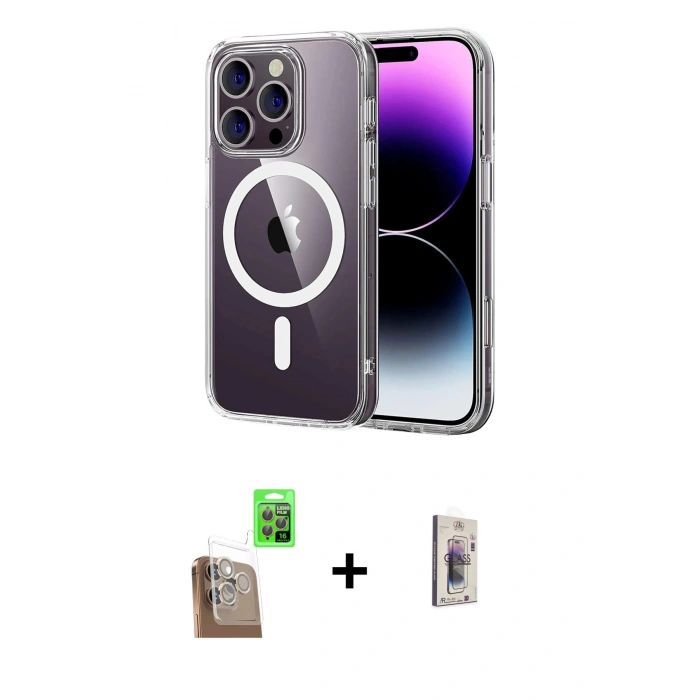 MARSİLYAN™- iPhone 16 Pro Max Kılıf Ahenk Minimal Serisi - Siyah Bilvis 3D Cam Ekran Koruyucu + Raze Metal Kamera Lens - CLTM