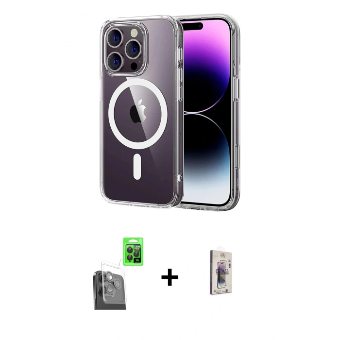 MARSİLYAN™- iPhone 16 Pro Max Kılıf Ahenk Minimal Serisi - Siyah Bilvis 3D Cam Ekran Koruyucu + Raze Metal Kamera Lens - SH