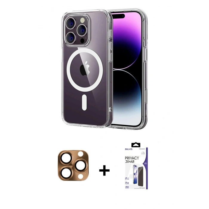 MARSİLYAN™- iPhone 16 Pro Max Kılıf Ahenk Minimal Serisi - Siyah Bilvis 3X AR Hayalet Cam Ekran Koruyucu + Pers Alüminyum Kamera Lens - CLTM