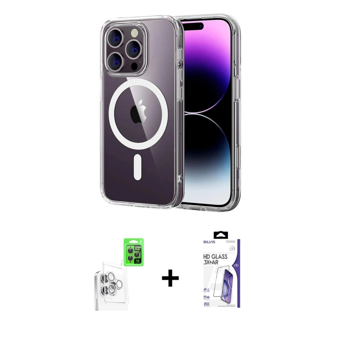 MARSİLYAN™- iPhone 16 Pro Max Kılıf Ahenk Minimal Serisi - Siyah Bilvis 3X AR HD Cam Ekran Koruyucu + Raze Metal Kamera Lens - BZ
