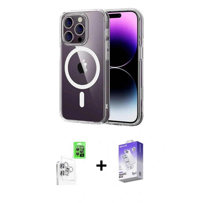 MARSİLYAN™- iPhone 16 Pro Max Kılıf Ahenk Minimal Serisi - Siyah Bilvis 5in1 3D Magic Cam Ekran Koruyucu + Raze Metal Kamera Lens - BZ