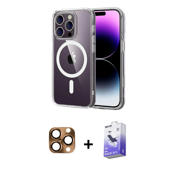 MARSİLYAN™- iPhone 16 Pro Max Kılıf Ahenk Minimal Serisi - Siyah Bilvis 5in1 5D Magic Hayalet Cam Ekran Koruyucu + Pers Alüminyum Kamera Lens - CLTM