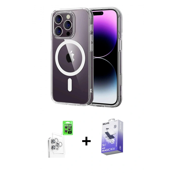 MARSİLYAN™- iPhone 16 Pro Max Kılıf Ahenk Minimal Serisi - Siyah Bilvis 5in1 5D Magic Hayalet Cam Ekran Koruyucu + Raze Metal Kamera Lens - BZ