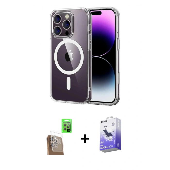 MARSİLYAN™- iPhone 16 Pro Max Kılıf Ahenk Minimal Serisi - Siyah Bilvis 5in1 5D Magic Hayalet Cam Ekran Koruyucu + Raze Metal Kamera Lens - CLTM