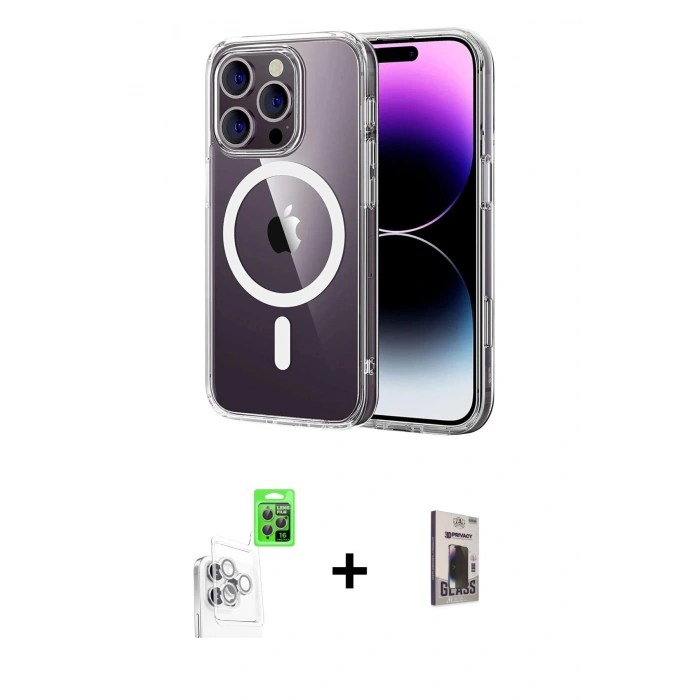 MARSİLYAN™- iPhone 16 Pro Max Kılıf Ahenk Minimal Serisi - Siyah Bilvis Hayalet Cam Ekran Koruyucu + Raze Metal Kamera Lens - BZ