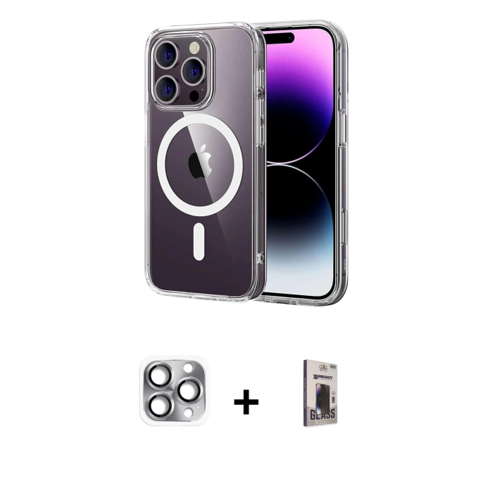 MARSİLYAN™- iPhone 16 Pro Max Kılıf Ahenk Minimal Serisi - Siyah Bilvis Hayalet Cam Ekran Koruyucu + Pers Alüminyum Kamera Lens - GI