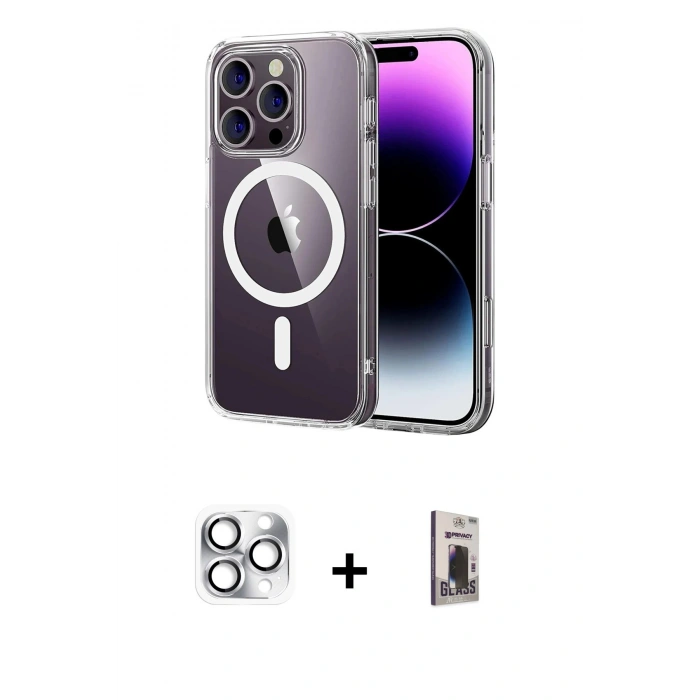MARSİLYAN™- iPhone 16 Pro Max Kılıf Ahenk Minimal Serisi - Siyah Bilvis Hayalet Cam Ekran Koruyucu + Gümüş Pers Alüminyum Kamera Lens