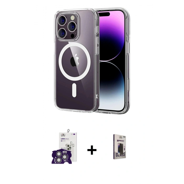 MARSİLYAN™- iPhone 16 Pro Max Kılıf Ahenk Minimal Serisi - Siyah Bilvis Hayalet Cam Ekran Koruyucu + Bilvis Titan Kamera Lens - GS