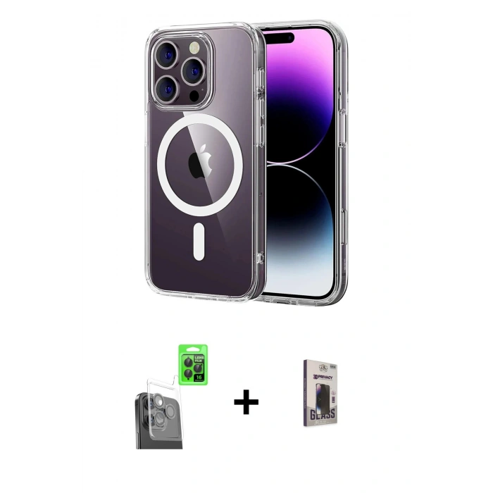 MARSİLYAN™- iPhone 16 Pro Max Kılıf Ahenk Minimal Serisi - Siyah Bilvis Hayalet Cam Ekran Koruyucu + Raze Metal Kamera Lens - SH