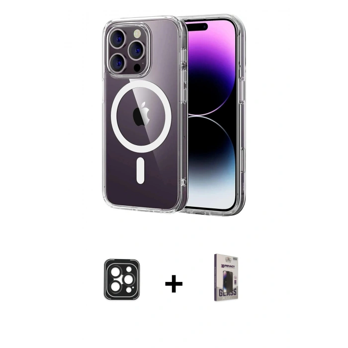 MARSİLYAN™- iPhone 16 Pro Max Kılıf Ahenk Minimal Serisi - Siyah Bilvis Hayalet Cam Ekran Koruyucu + Siyah PVD Metal Kamera Lens