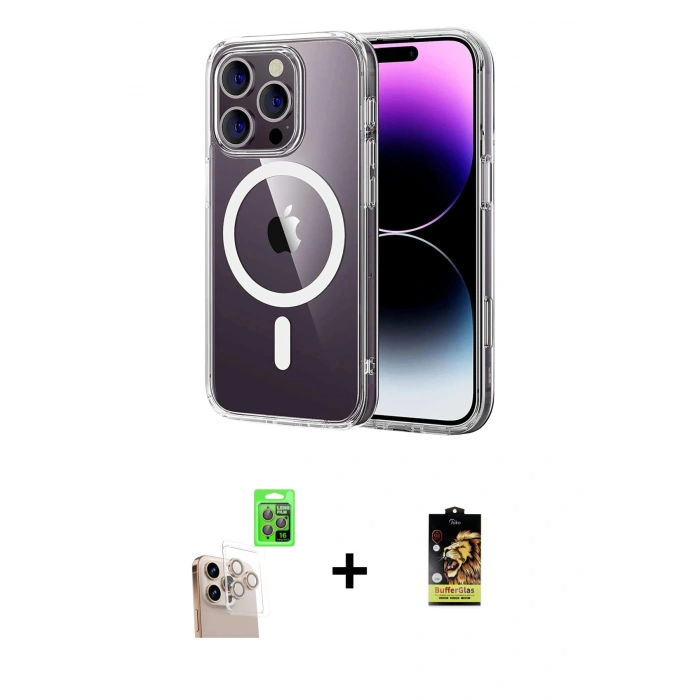 MARSİLYAN™- iPhone 16 Pro Max Kılıf Ahenk Minimal Serisi - Siyah Buffer Cam Ekran Koruyucu + Raze Metal Kamera Lens - NLGY