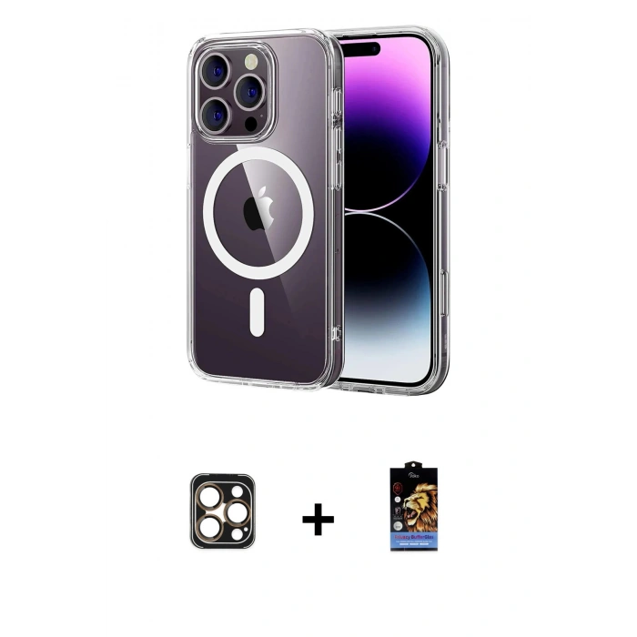 MARSİLYAN™- iPhone 16 Pro Max Kılıf Ahenk Minimal Serisi - Siyah Buffer Hayalet Cam Ekran Koruyucu + PVD Metal Kamera Lens - GD