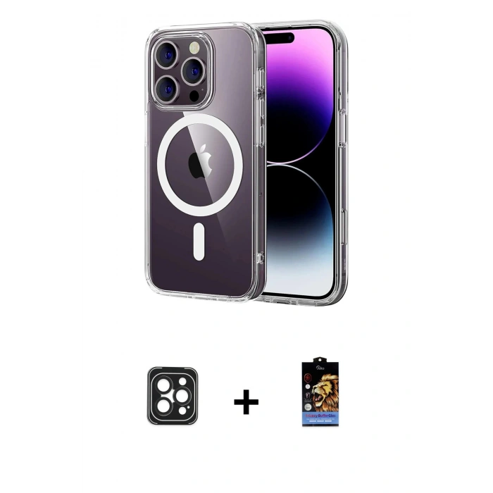 MARSİLYAN™- iPhone 16 Pro Max Kılıf Ahenk Minimal Serisi - Siyah Buffer Hayalet Cam Ekran Koruyucu + PVD Metal Kamera Lens - SH