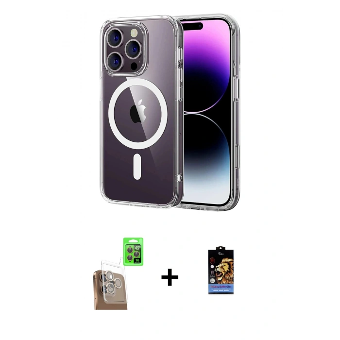 MARSİLYAN™- iPhone 16 Pro Max Kılıf Ahenk Minimal Serisi - Siyah Buffer Hayalet Cam Ekran Koruyucu + Raze Metal Kamera Lens - CLTM