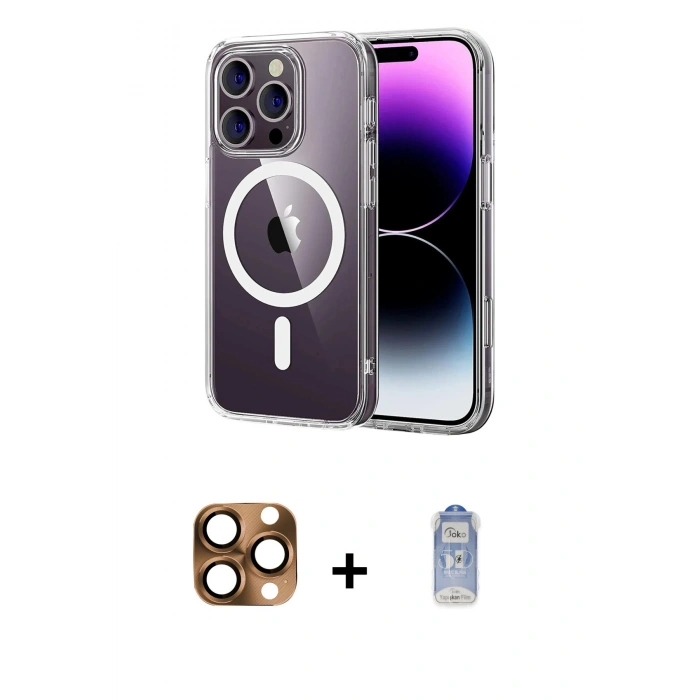 MARSİLYAN™- iPhone 16 Pro Max Kılıf Ahenk Minimal Serisi - Siyah Joko Magic 5D Cam + Pers Alüminyum Kamera Lens - CLTM