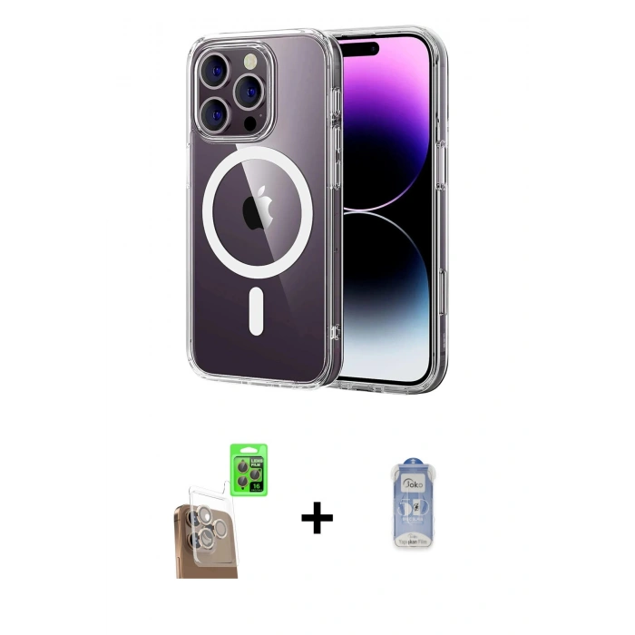 MARSİLYAN™- iPhone 16 Pro Max Kılıf Ahenk Minimal Serisi - Siyah Joko Magic 5D Cam + Raze Metal Kamera Lens - CLTM