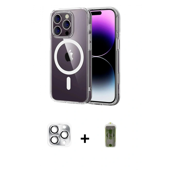 MARSİLYAN™- iPhone 16 Pro Max Kılıf Ahenk Minimal Serisi - Siyah Joko Magic 5D Hayalet Cam + Pers Alüminyum Kamera Lens - GS