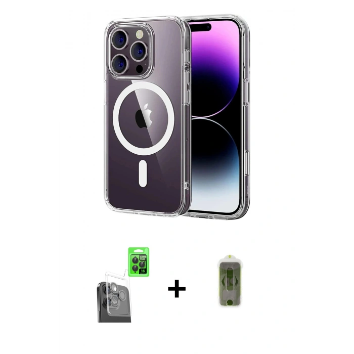 MARSİLYAN™- iPhone 16 Pro Max Kılıf Ahenk Minimal Serisi - Siyah Joko Magic 5D Hayalet Cam + Raze Metal Kamera Lens - SH