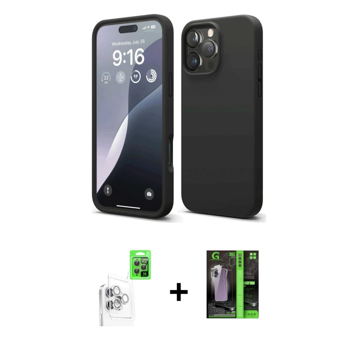 MARSİLYAN™- iPhone 16 Pro Max Kılıf Ahenk Serisi - Şeffaf 360 Full Body Arka Koruyucu + Raze Metal Kamera Lens - BZ