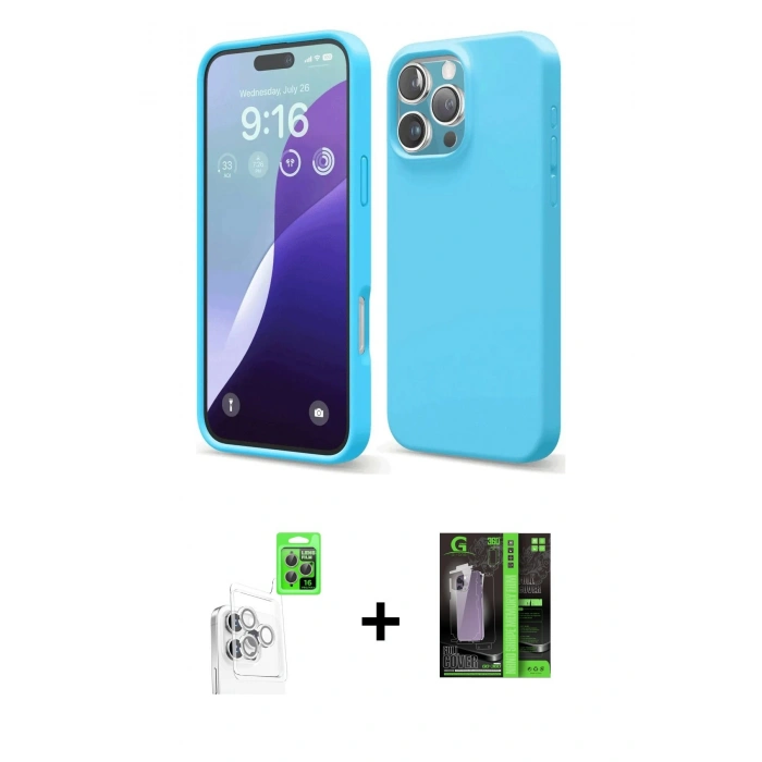 MARSİLYAN™- iPhone 16 Pro Max Kılıf Ahenk Serisi - Şeffaf 360 Full Body Arka Koruyucu + Raze Metal Kamera Lens - BZ