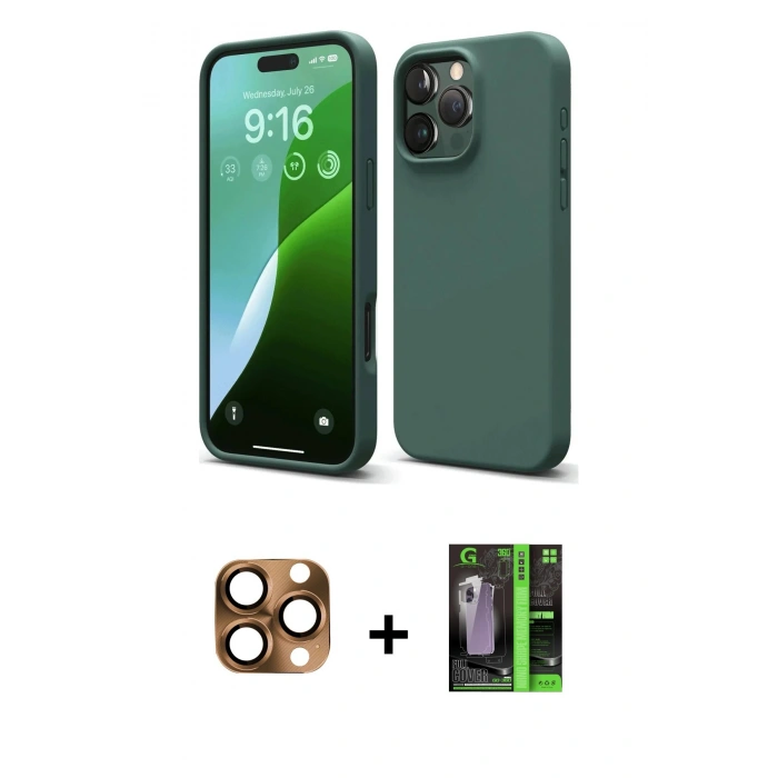 MARSİLYAN™- iPhone 16 Pro Max Kılıf Ahenk Serisi - Şeffaf 360 Full Body Arka Koruyucu + Pers Alüminyum Kamera Lens - CLTM