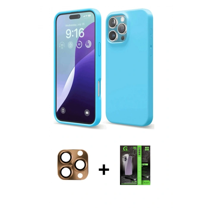 MARSİLYAN™- iPhone 16 Pro Max Kılıf Ahenk Serisi - Şeffaf 360 Full Body Arka Koruyucu + Pers Alüminyum Kamera Lens - CLTM
