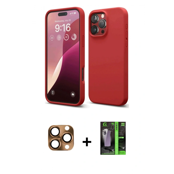 MARSİLYAN™- iPhone 16 Pro Max Kılıf Ahenk Serisi - Şeffaf 360 Full Body Arka Koruyucu + Pers Alüminyum Kamera Lens - CLTM