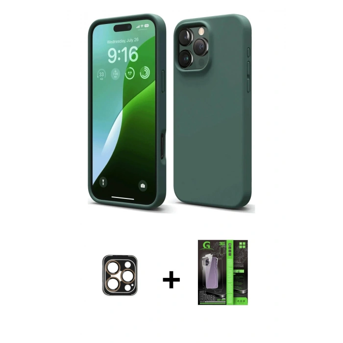 MARSİLYAN™- iPhone 16 Pro Max Kılıf Ahenk Serisi - Şeffaf 360 Full Body Arka Koruyucu + PVD Metal Kamera Lens - GD