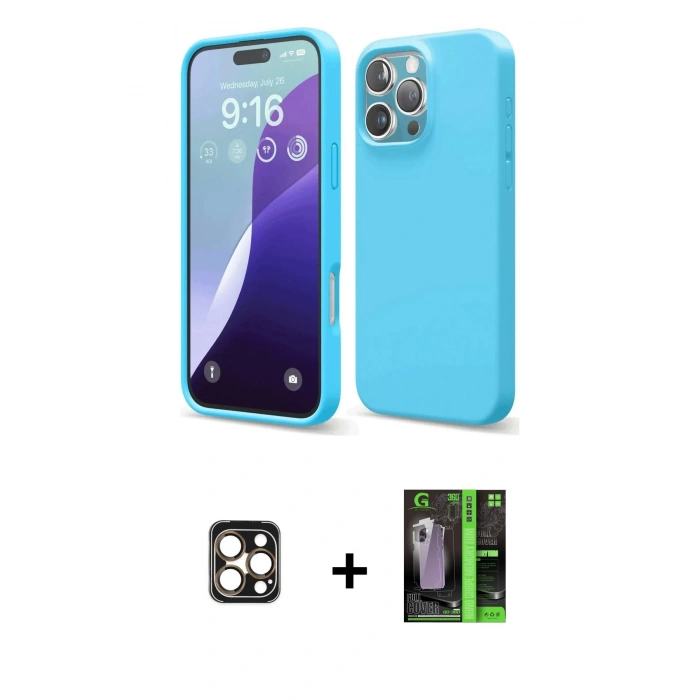 MARSİLYAN™- iPhone 16 Pro Max Kılıf Ahenk Serisi - Şeffaf 360 Full Body Arka Koruyucu + PVD Metal Kamera Lens - GD