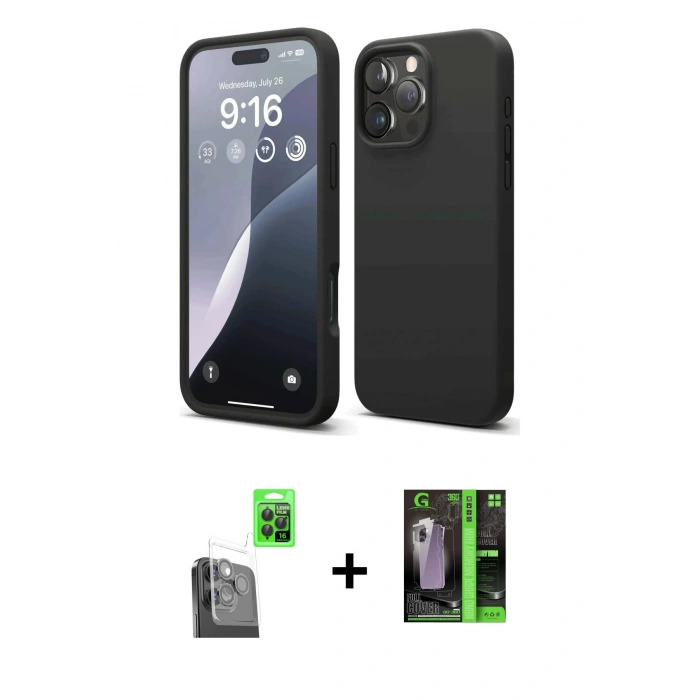 MARSİLYAN™- iPhone 16 Pro Max Kılıf Ahenk Serisi - Şeffaf 360 Full Body Arka Koruyucu + Raze Metal Kamera Lens - SH