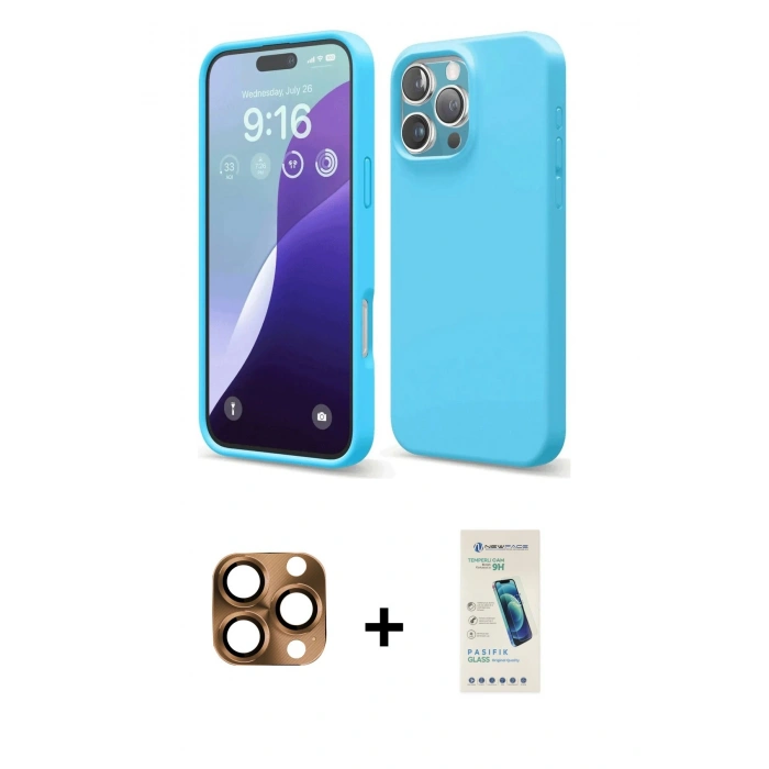 MARSİLYAN™- iPhone 16 Pro Max Kılıf Ahenk Serisi - Şeffaf Pasifik Cam Ekran Koruyucu + Pers Alüminyum Kamera Lens - CLTM