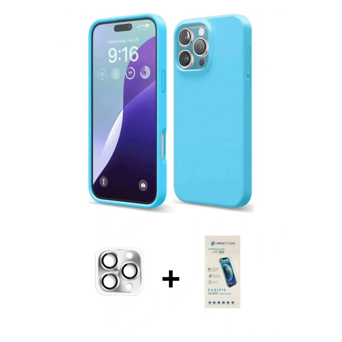 MARSİLYAN™- iPhone 16 Pro Max Kılıf Ahenk Serisi - Şeffaf Pasifik Cam Ekran Koruyucu + Pers Alüminyum Kamera Lens - GS