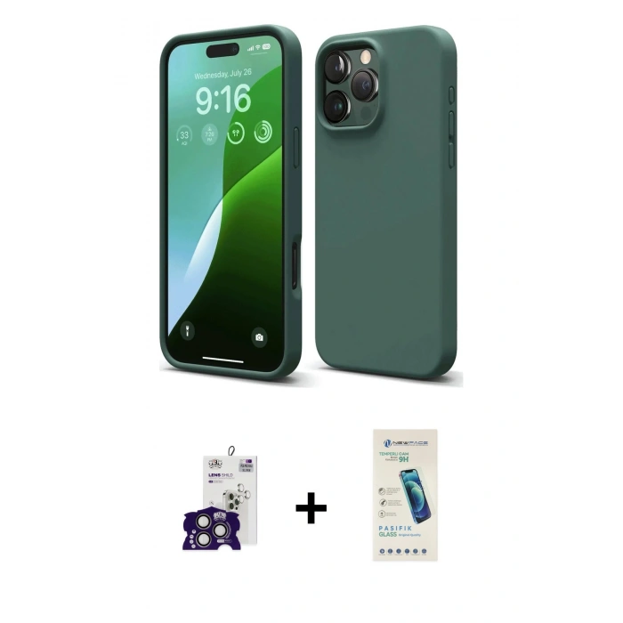 MARSİLYAN™- iPhone 16 Pro Max Kılıf Ahenk Serisi - Şeffaf Pasifik Cam Ekran Koruyucu + Bilvis Titan Kamera Lens - TMGI