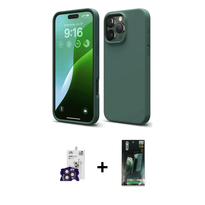 MARSİLYAN™- iPhone 16 Pro Max Kılıf Ahenk Serisi - Siyah 360 Mat Full Body Arka Koruyucu + Bilvis Titan Kamera Lens - TMGI