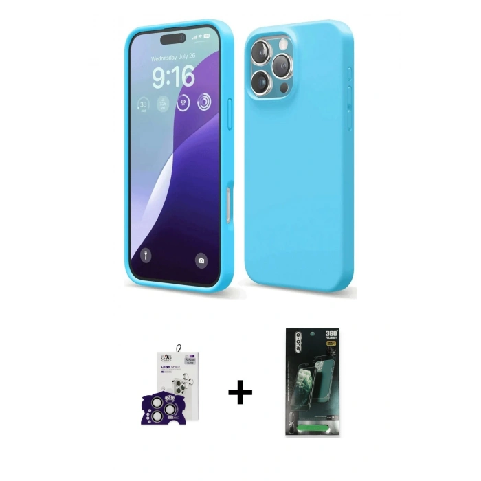 MARSİLYAN™- iPhone 16 Pro Max Kılıf Ahenk Serisi - Siyah 360 Mat Full Body Arka Koruyucu + Bilvis Titan Kamera Lens - TMGI