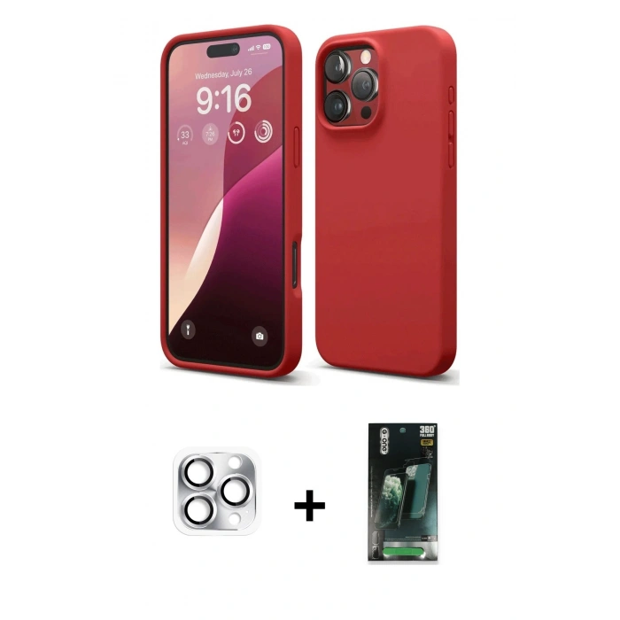 MARSİLYAN™- iPhone 16 Pro Max Kılıf Ahenk Serisi - Siyah 360 Mat Full Body Arka Koruyucu + Gümüş Pers Alüminyum Kamera Lens