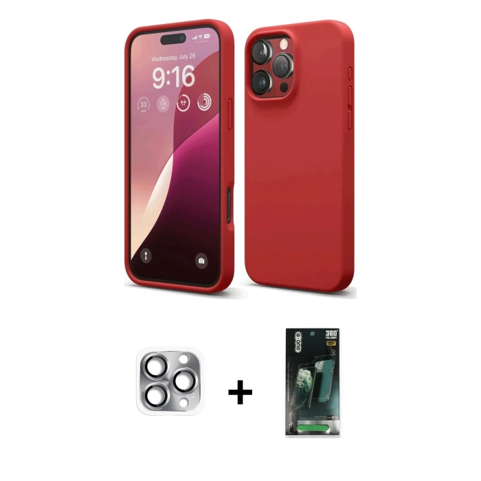 MARSİLYAN™- iPhone 16 Pro Max Kılıf Ahenk Serisi - Siyah 360 Mat Full Body Arka Koruyucu + Pers Alüminyum Kamera Lens - GI