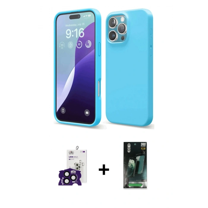 MARSİLYAN™- iPhone 16 Pro Max Kılıf Ahenk Serisi - Siyah 360 Mat Full Body Arka Koruyucu + Bilvis Titan Kamera Lens - SH