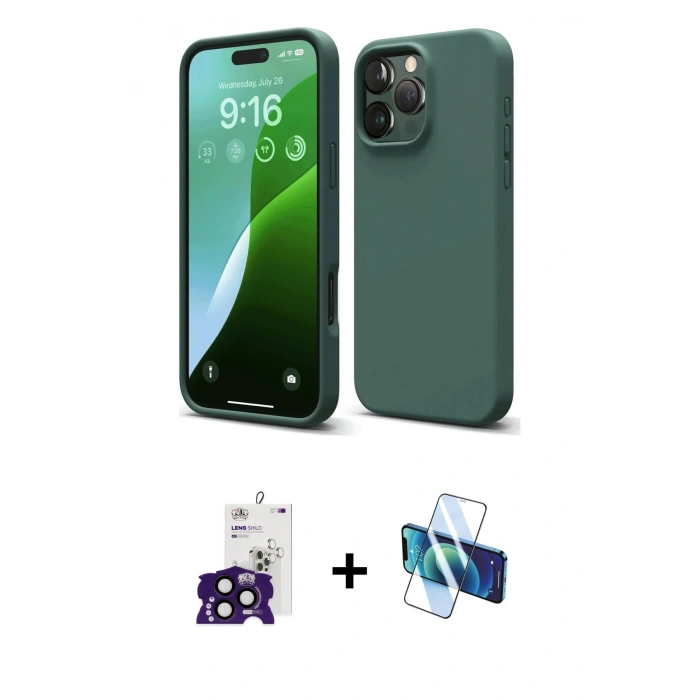 MARSİLYAN™- iPhone 16 Pro Max Kılıf Ahenk Serisi - Siyah 3D Antistatik Cam Ekran Koruyucu + Bilvis Titan Kamera Lens - SH