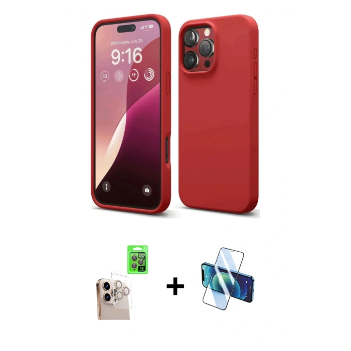 MARSİLYAN™- iPhone 16 Pro Max Kılıf Ahenk Serisi - Siyah 3D Antistatik Cam Ekran Koruyucu + Raze Metal Kamera Lens - NLGY
