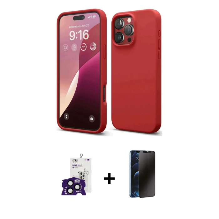 MARSİLYAN™- iPhone 16 Pro Max Kılıf Ahenk Serisi - Siyah 3D Antistatik Hayalet Cam Ekran Koruyucu + Bilvis Titan Kamera Lens - SH