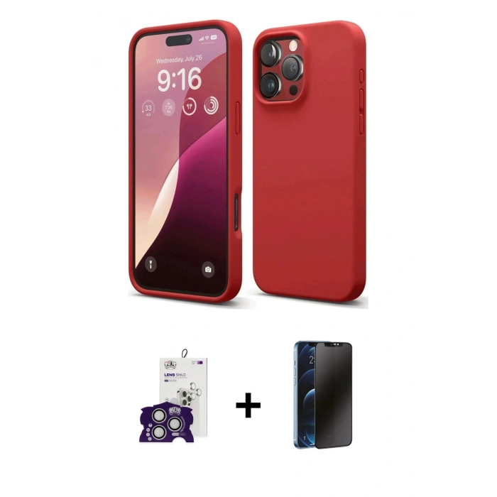 MARSİLYAN™- iPhone 16 Pro Max Kılıf Ahenk Serisi - Siyah 3D Antistatik Hayalet Cam Ekran Koruyucu + Bilvis Titan Kamera Lens - GS
