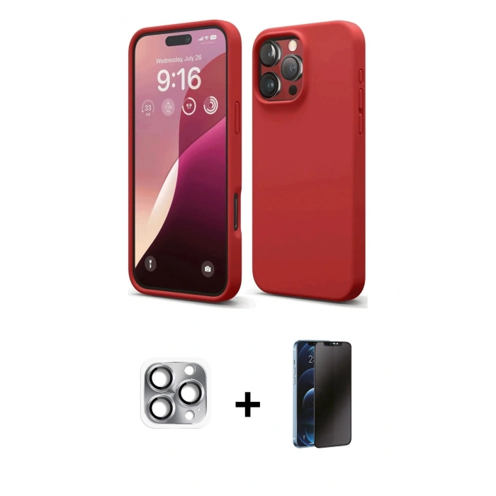 MARSİLYAN™- iPhone 16 Pro Max Kılıf Ahenk Serisi - Siyah 3D Antistatik Hayalet Cam Ekran Koruyucu + Pers Alüminyum Kamera Lens - GI