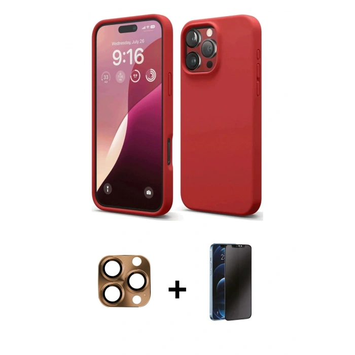 MARSİLYAN™- iPhone 16 Pro Max Kılıf Ahenk Serisi - Siyah 3D Antistatik Hayalet Cam Ekran Koruyucu + Pers Alüminyum Kamera Lens - CLTM